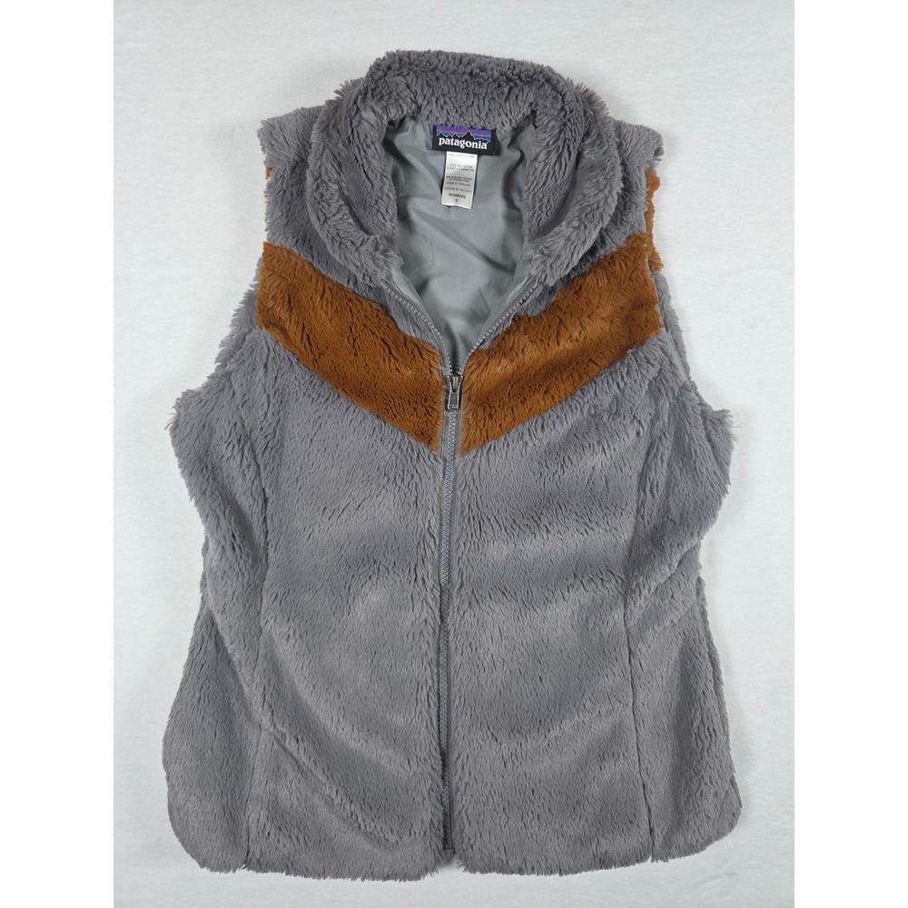 Patagonia Pelage Vest Fuzzy Fleece Chevron Gray Brown Women's Small 28220